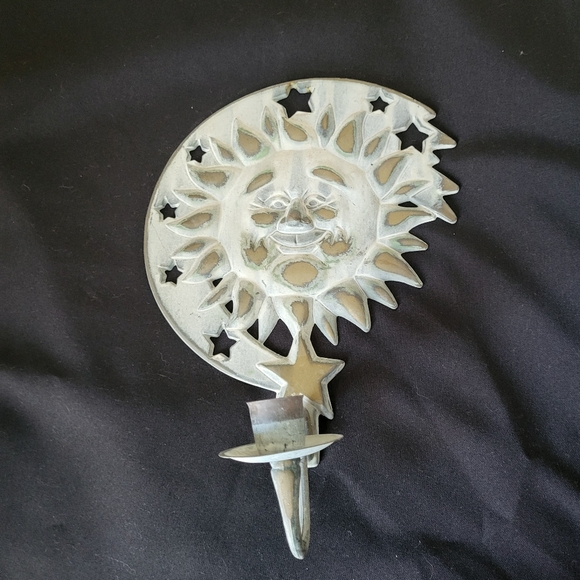 Vintage Verdi Gris Metal Partylite Sun and Stars Wall Sconce Candle Holder - Picture 11 of 15